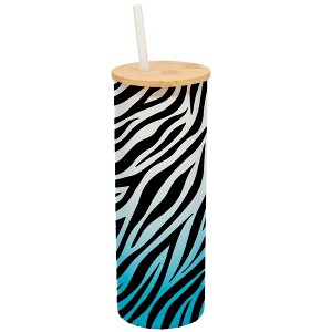 Elanze Designs Zebra Animal Print Wrap-Around Design 25 Ounce Frosted Gradient Glass On-The-Go Coffee Travel Skinny Tumbler Mug Cup, Bamboo Lid and - 1 of 1