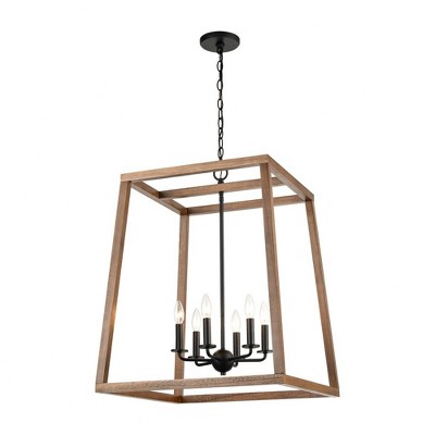 Elk Home Barrow 6 - Light Chandelier in  Birchwood/Matte Black