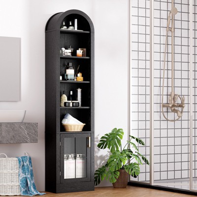FURNIinspire Utility Storage Cabinets Arched Freestanding Storage Cabinet With Glass Door