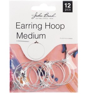 John Bead Must Have Findings Metal Silver 25mm Medium Earring Hoops for Jewelry Making Findings, 12 Pieces - 1 of 1