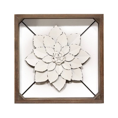 15.75" Framed Metal Flower White - Stratton Home Décor