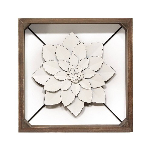 15.75" Framed Metal Flower White - Stratton Home Décor