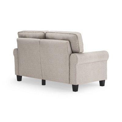 Light Gray Polyester Blend Rolled Arm Loveseat with Wood Legs