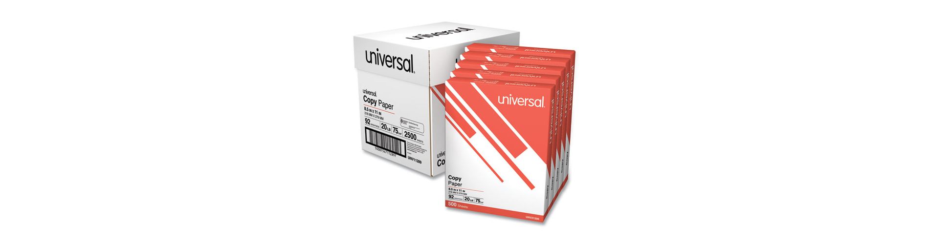 Universal Copy Paper Convenience Carton, 92 Bright, 20 lb Bond Weight, 8.5 x 11, White, 500 Sheets/Ream, 5 Reams/Carton
