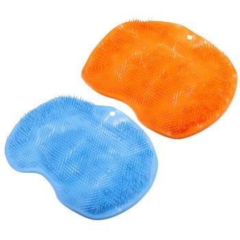 Unique Bargains Bath Massage Pad Back Scrubber Back Brush Exfoliate Feet Scrubber with Suction Cups TPR Orange Blue 2Pcs