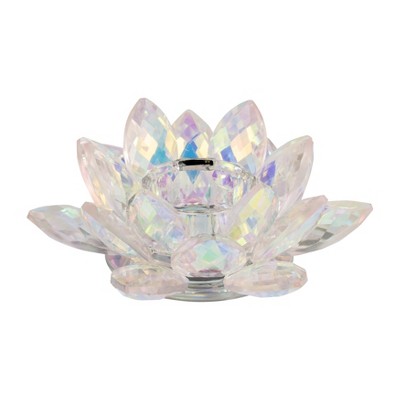 Sagebrook Home 2"H 6" Diameter Blush Pink Crystal Lotus Flower Votive Candle and Tealight Holder for Patio, Deck, Living Room, Bedroom, or Bathroom