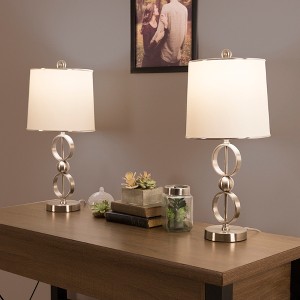 Yorkshire Home Table Lamps Modern Set of 2 Brushed Steel (Includes LED Light Bulb): Metal Body, Linen Shade, No Assembly Tools Needed - 1 of 4