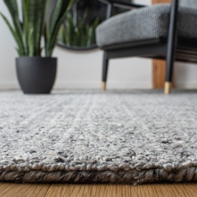 Handmade Grey and Black Abstract Wool Square Rug