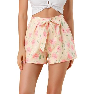 Allegra K Women's Elastic Waist Floral Print Summer Boho Beach Shorts - 1 of 4