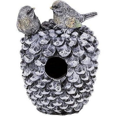 Hand-Painted Polyresin Birdhouse with Butterfly and Flowers Design