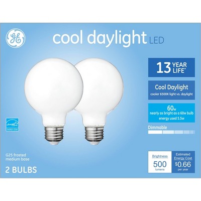 General Electric 2pk Cool Daylight 60W G25 Frosted LED Light Bulbs