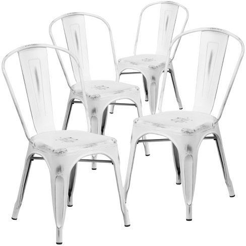 Distressed white metal chairs set of 4 new arrivals