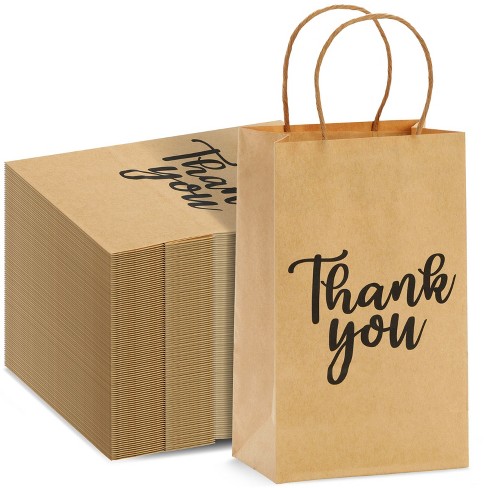 Sparkle and Bash 100-Pack Small Thank You Gift Bags with Handles, Brown  Kraft Paper Material Bag Bulk for Wedding Birthday Favor, 9x5.3x3.15 in