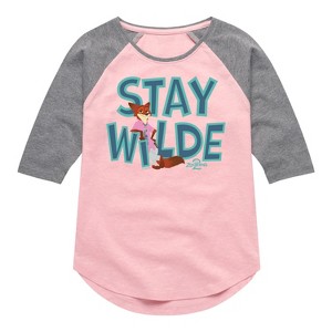 Girls' - Zootopia - Nick The Fox Stay Wilde Shirt Tail Raglan Graphic T-shirt - 1 of 4