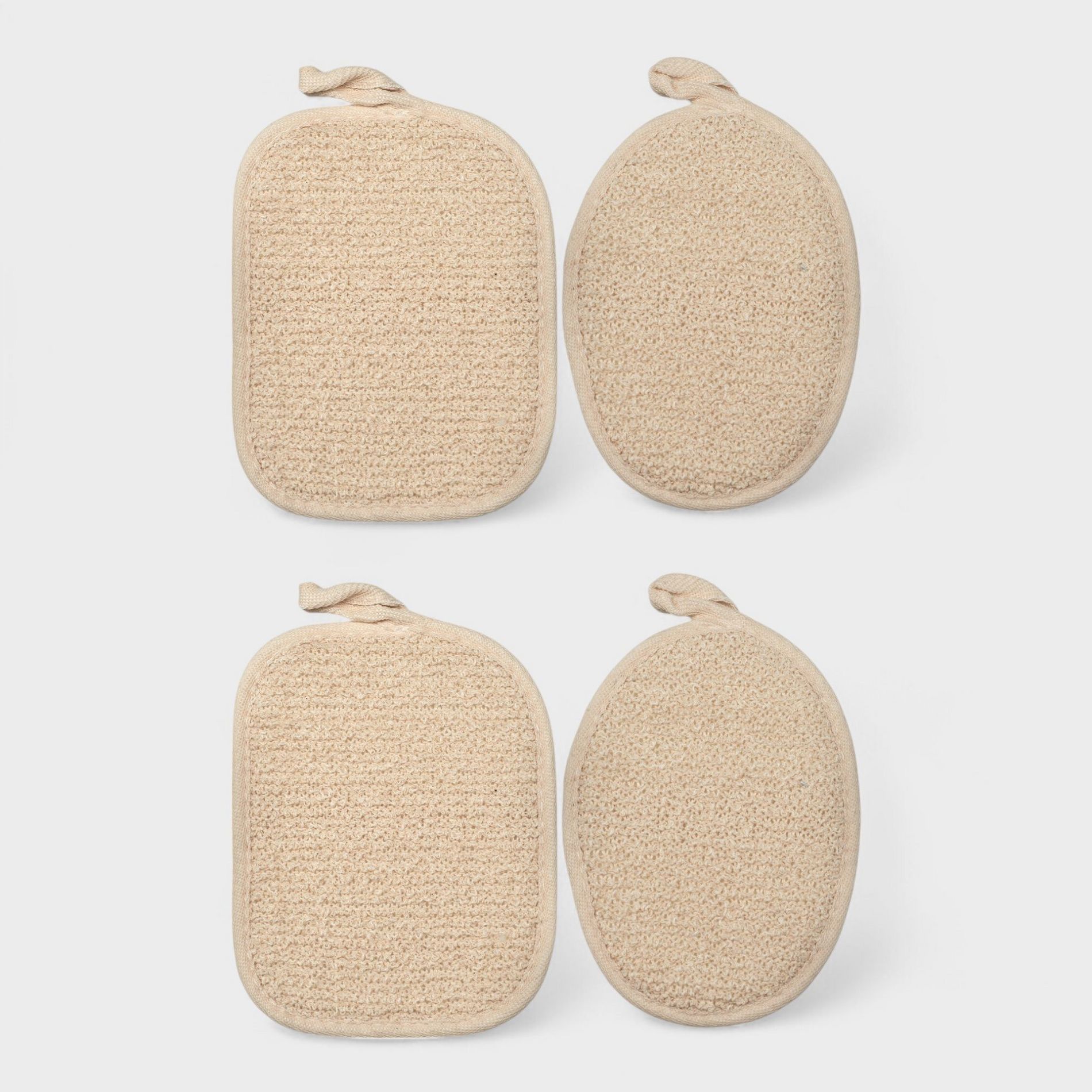 Willow & Ruby 4-Piece Body Scrubber Duo - Exfoliating & Cleansing Loofah, Chamomile