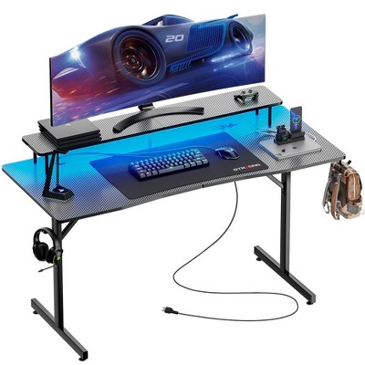 GTRACING Versatile Gaming Desk with LED Lights, Monitor Stand, Power Strip, RGB