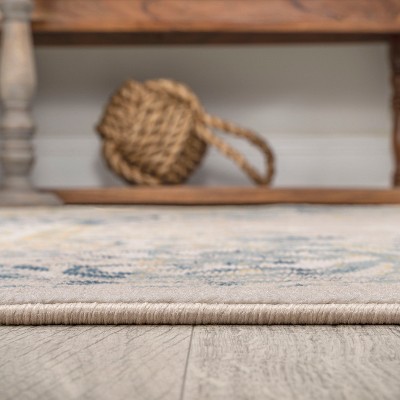 Ivory/Navy 4' x 6' Reversible Synthetic Medallion Rug
