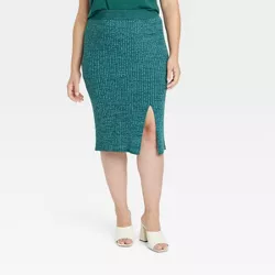 Women's Plus Size Ribbed Sweater Skirt - Ava & Viv™ Teal Blue 4X