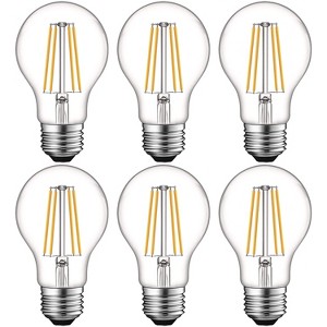 Luxrite Vintage A19 LED Light Bulbs 60W Equivalent, 3000K Soft White Dimmable, 800 Lumens, Standard LED Edison Bulb 8W, UL Listed, E26 Base 6 Pack - 1 of 4