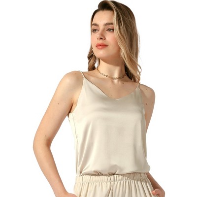 Allegra K Women's Satin V Neck Spaghetti Strap Summer Cami Tops
