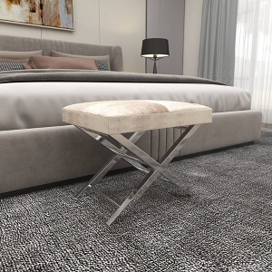 Contemporary Stainless Steel Cowhide Stool Gray - Olivia & May - 1 of 4