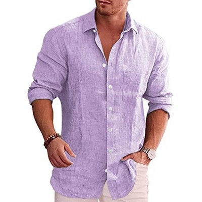 COOFANDY Men's Casual Button Down Shirt Long Sleeve Linen Chambray Shirt