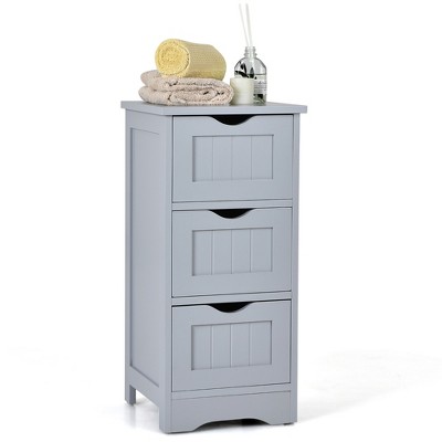 Costway Bathroom Floor Cabinet Freestanding Storage Organizer w/ 3 Drawers Grey