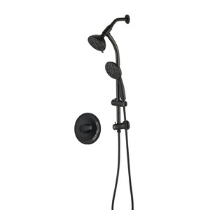 PROOX 7-Spray Patterns with 5 in. Wall Mount Dual Shower Heads with Drill Free Slide Bar and Valve - 1 of 4