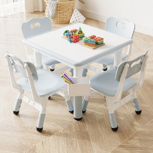 Height Adjustable Kids Table and Chairs Set with Graffiti Desktop, Multifunctional Toddler Table for Classroom Daycare Home Ages 2-8 - 1 of 4