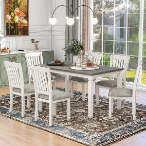 Whisen 7-Piece Dining Table Set with 6 Upholstered Chairs - White&Gray - 1 of 4