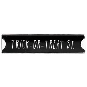 Transpac Metal 14.37 in. Black Halloween Embossed Road Sign Decor - 1 of 2