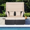 Tangkula Outdoor Wicker Lounge Daybed Hand-Woven PE Rattan Patio Loveseat Sofa Set with Retractable Canopy & 2 Side Tables with Soft Cushions Beige - 3 of 4
