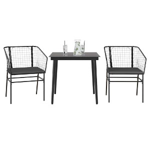 vidaXL 3 Piece Patio Dining Set with Cushions - Black Poly Rattan Furniture for Garden/Backyard - 1 of 4