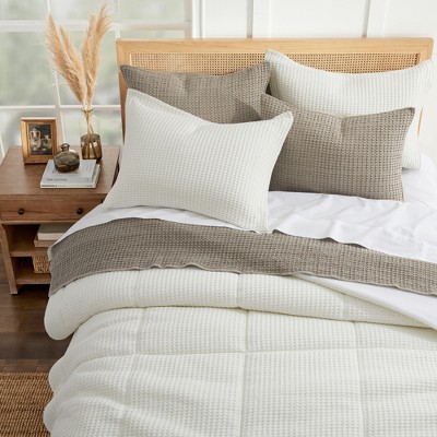 Cream Full Cotton Waffle Weave Bedspread Set
