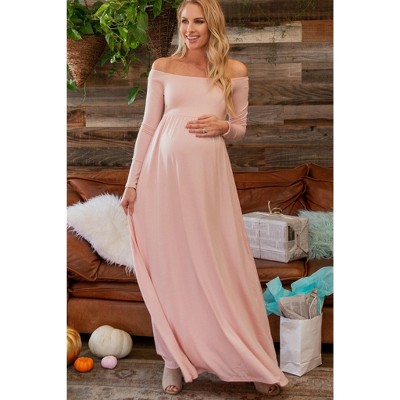 PinkBlush Petite Pink Solid Off Shoulder Maternity Maxi Dress