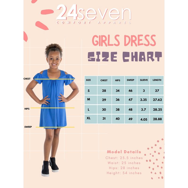 24seven Comfort Apparel Girls Pleated Cold Shoulder Girls Summer Dress, 4 of 5