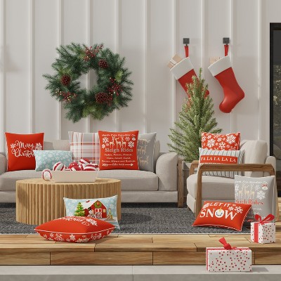Gray and Red Christmas Sleigh Rides Reversible Throw Pillow