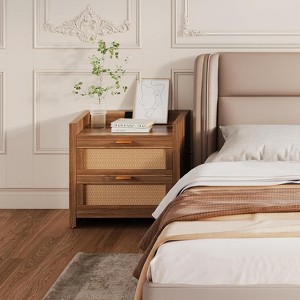 Acekool Set of 2 Nightstands with Fast Charging Type-C Port, Dual Outlets & 2 Rattan Drawers, Bedside Tables for Bedroom and Living Room - 1 of 4
