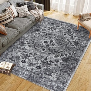 Entryway Runner Rug - Washable Vintage Low Pile Carpet, Non-Slip Lightweight Floor Mat for Kitchen, Bedroom & Bathroom - 1 of 4