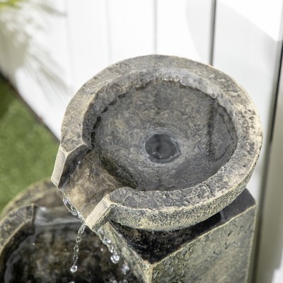 Rustic Gray Stone Look 4-Tier Outdoor Fountain with LED Lights