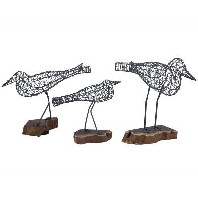 Beachcombers Set of 3 Wire Bird on Wood Stand