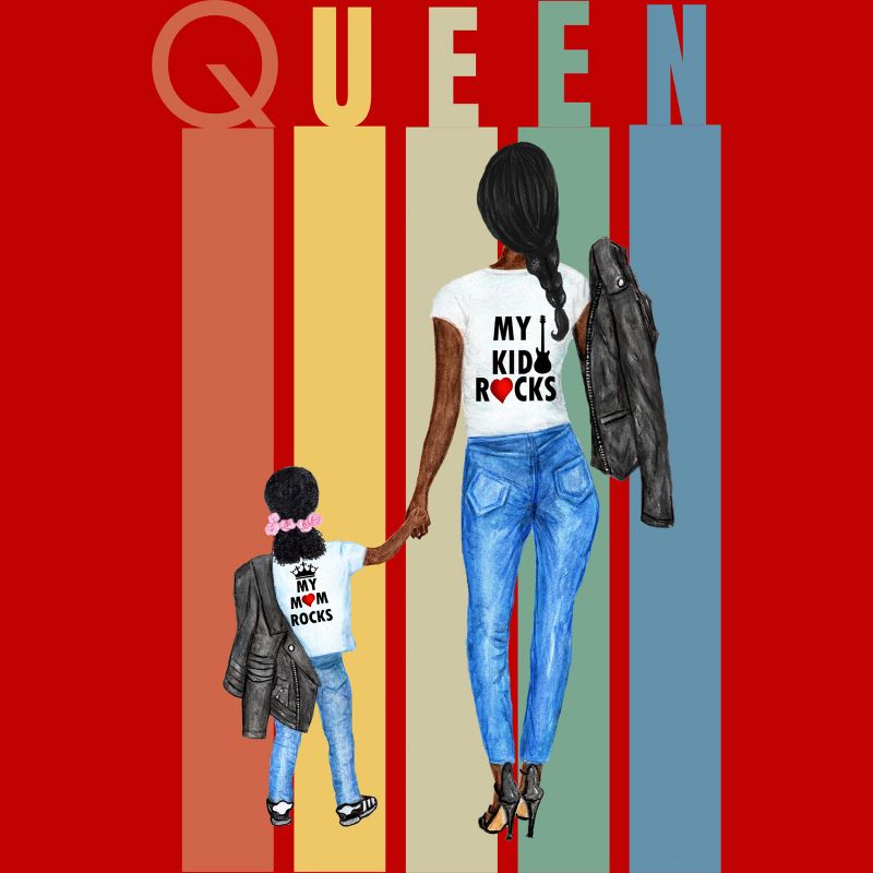 Boy's Design By Humans Mother's Day Black Mom Queen Retro Stripes By duron4 T-Shirt, 2 of 3