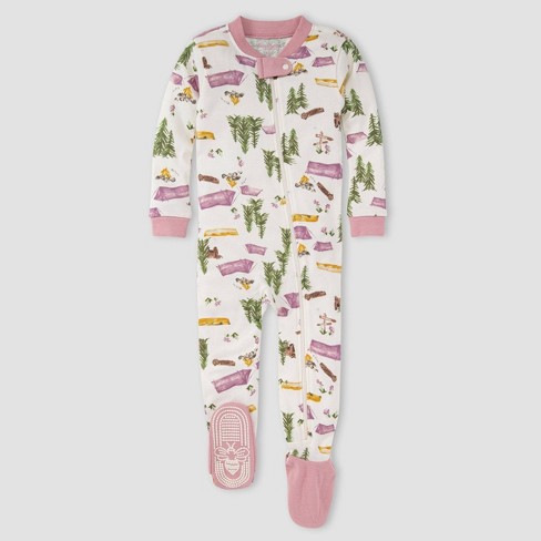 Burt's Bees Baby Girl Non Footed Coverall & Hat Set ~ White & Pink ~ Floral ~ 