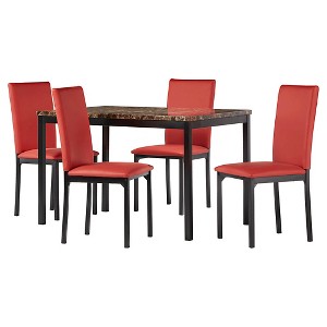 Devoe 5 Piece Faux Marble Dining Set - Red - Inspire Q
