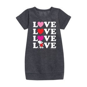 - Peanuts - Snoopy Love Stacked Graphic Short Sleeve Fleece Dress - 1 of 3