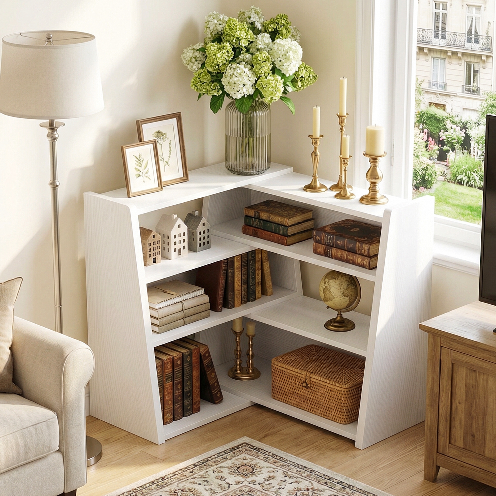 Besiost 3-Tier Expandable Ladder Shelf, Corner Bookshelf for Small Spaces, White