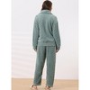 cheibear Women's Soft Warm Fluffy Fleece Button Down Long Sleeve Sleepwear with Pockets Pajama Set - 3 of 4