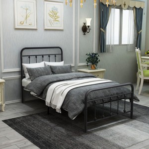 SeaCamel Victorian Style Full Size Platform Bed - Elegant Black Metal Frame with Headboard, Footboard & Underbed Storage, No Box Spring Needed - 1 of 4
