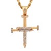 Steeltime 24" Men's 18k gold plated stainless steel simulated diamond nail style cross pendant - 2 of 4