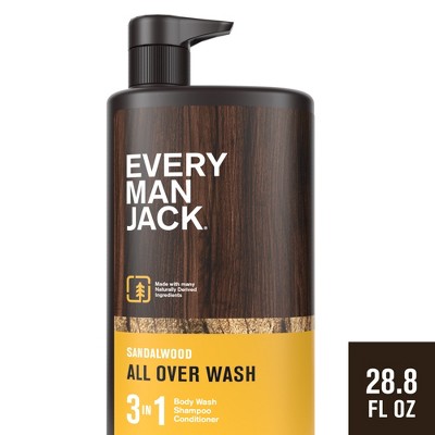 Every Man Jack Sandalwood Hydrating Men's 3-in-1 Body Wash and Shampoo & Conditioner - 28.8 fl oz